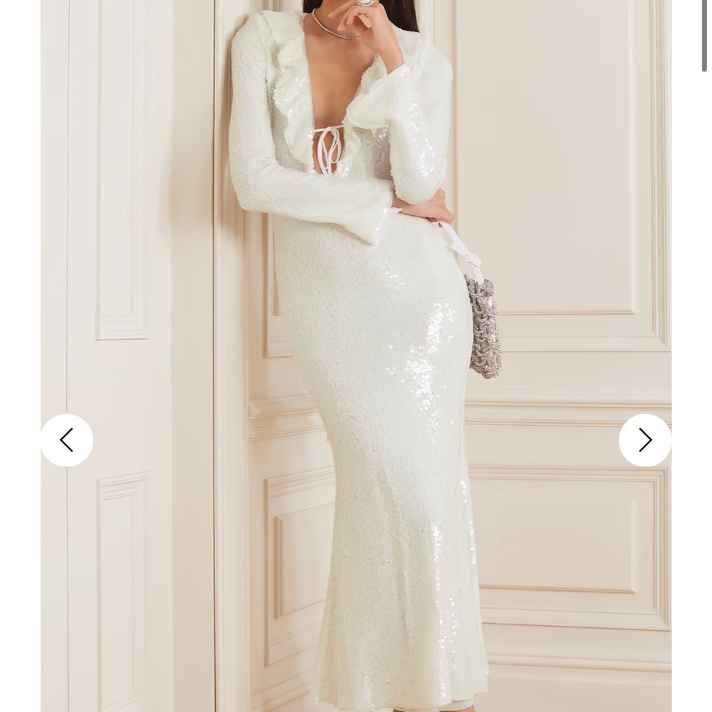Self Portrait Ruffled sequined stretch-tulle midi dress